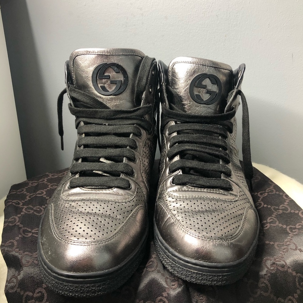 Gucci CODA Leather HighTop Sneaker Metallic Silver